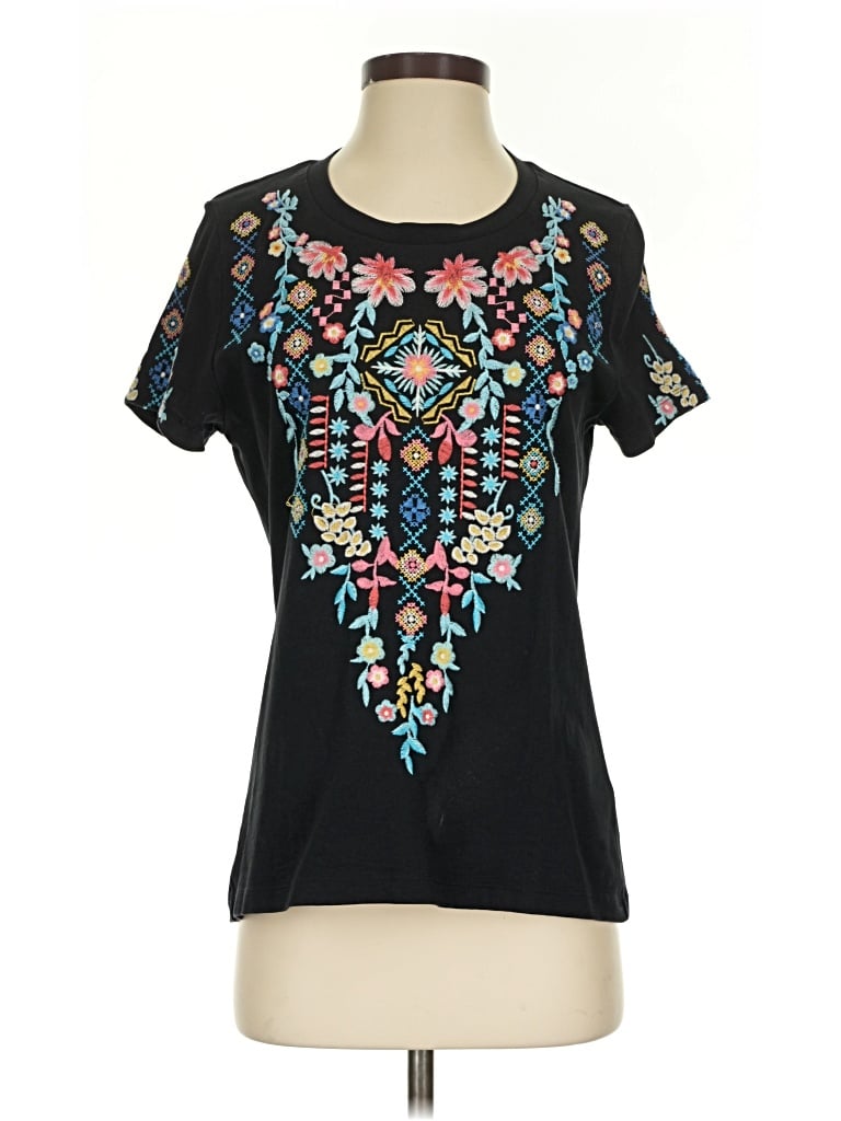 Pre-owned Driftwood Short Sleeve Top Black Keyhole Neckline Tops