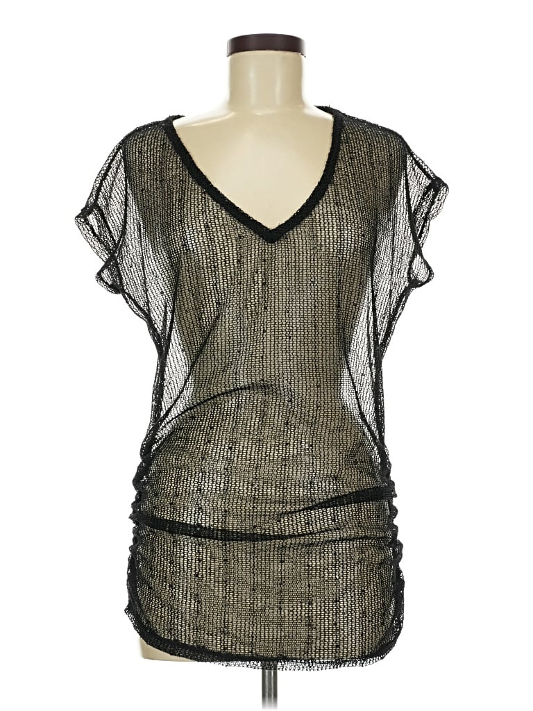 Pre-owned Jordan Taylor Short Sleeve Top Black Plunge Neckline Tops