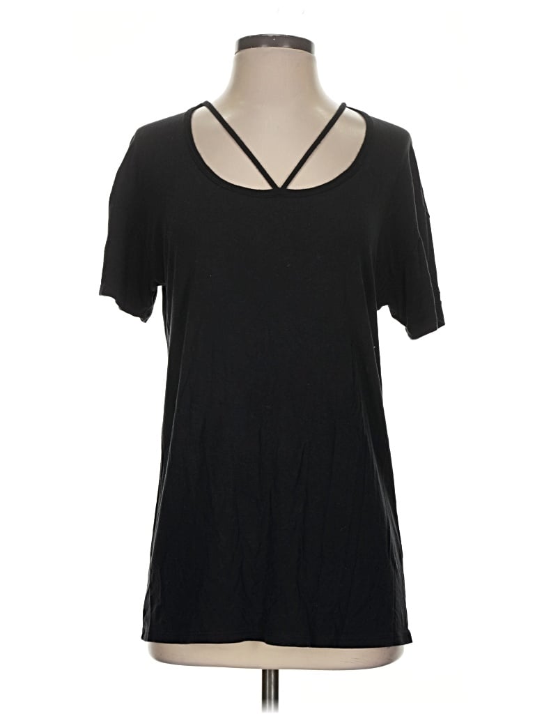 Pre-owned Go Couture Short Sleeve Top Black Keyhole Neckline Tops