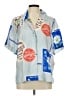Oroton 100% Silk Graphic Blue Short Sleeve Silk Top Size 12 - photo 1