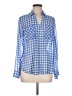 Express 100% Polyester Checkered-gingham Blue Long Sleeve Blouse Size M - photo 1