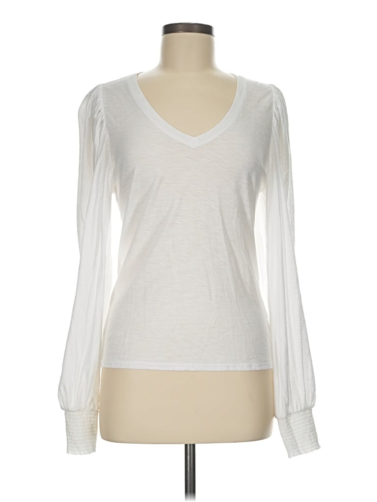 Pre-owned Nation Ltd Long Sleeve Top White V-neck Tops