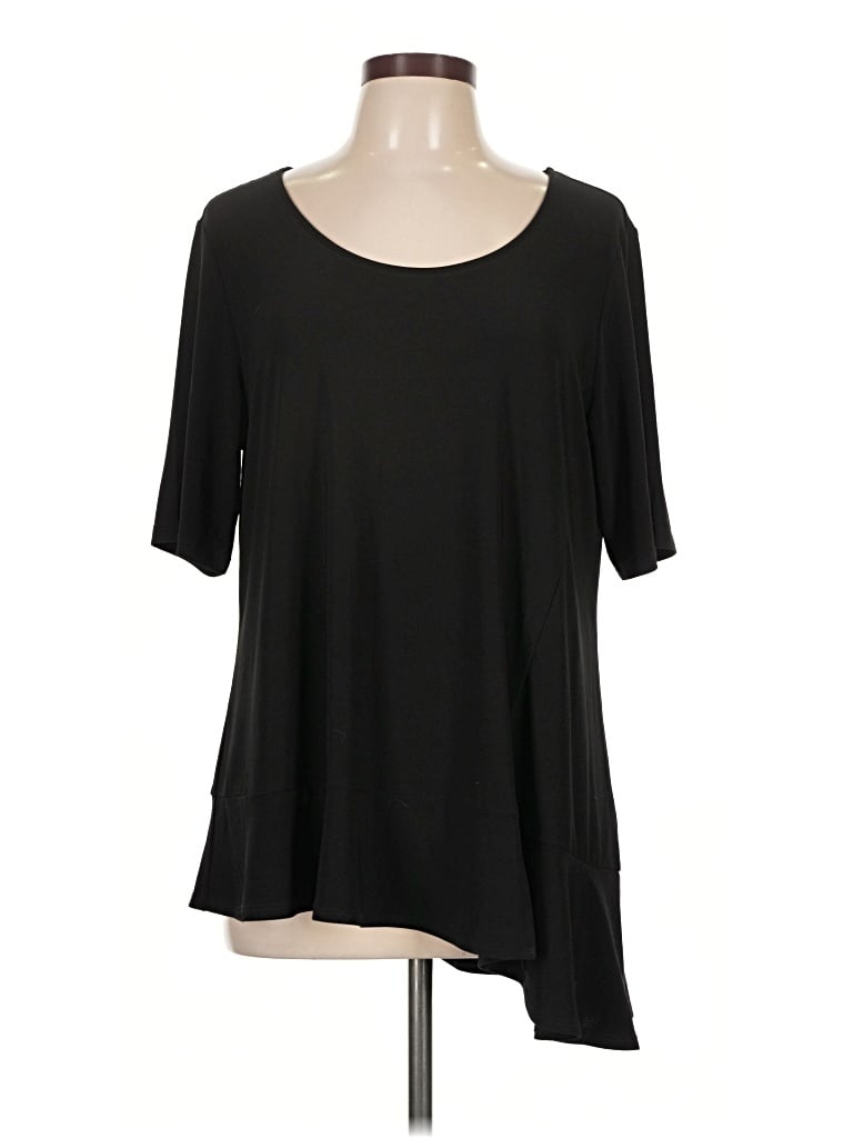 Pre-owned Dennis By Dennis Basso Short Sleeve Top Black Scoop Neck Tops
