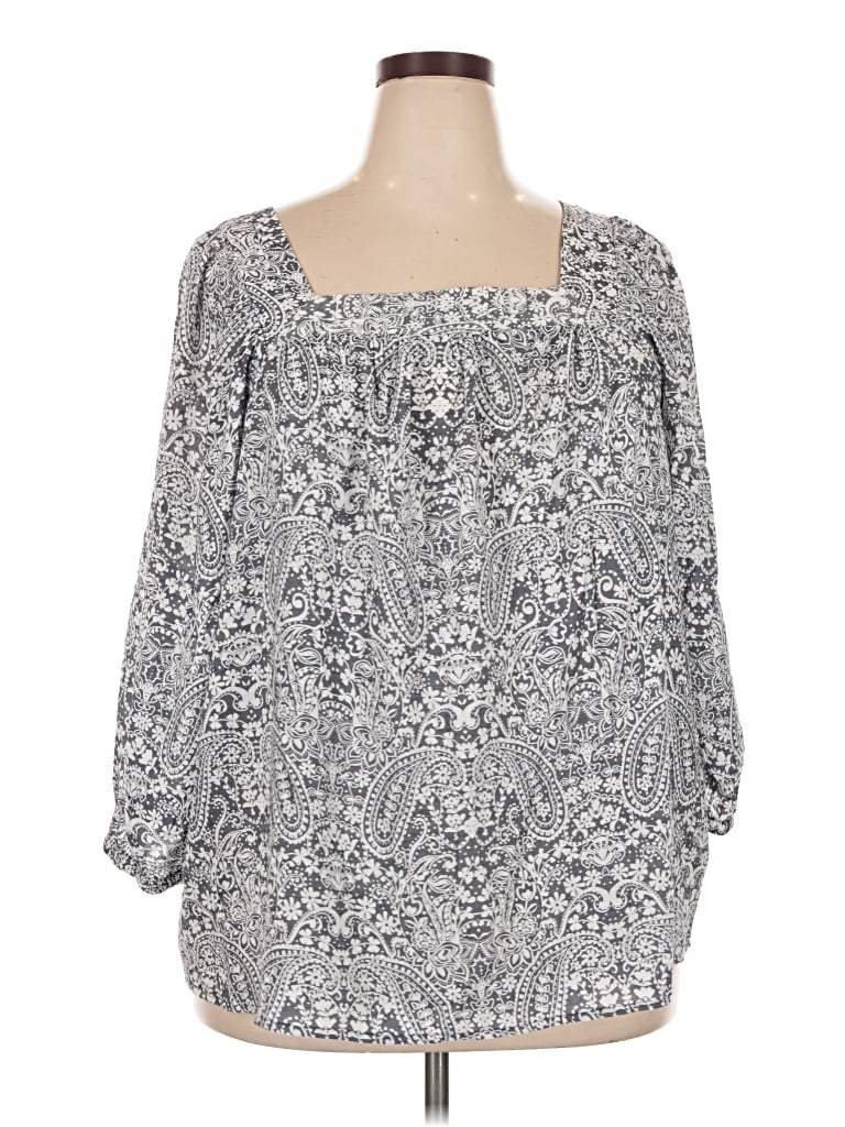 Pre-owned Como Blu Long Sleeve Blouse In Gray