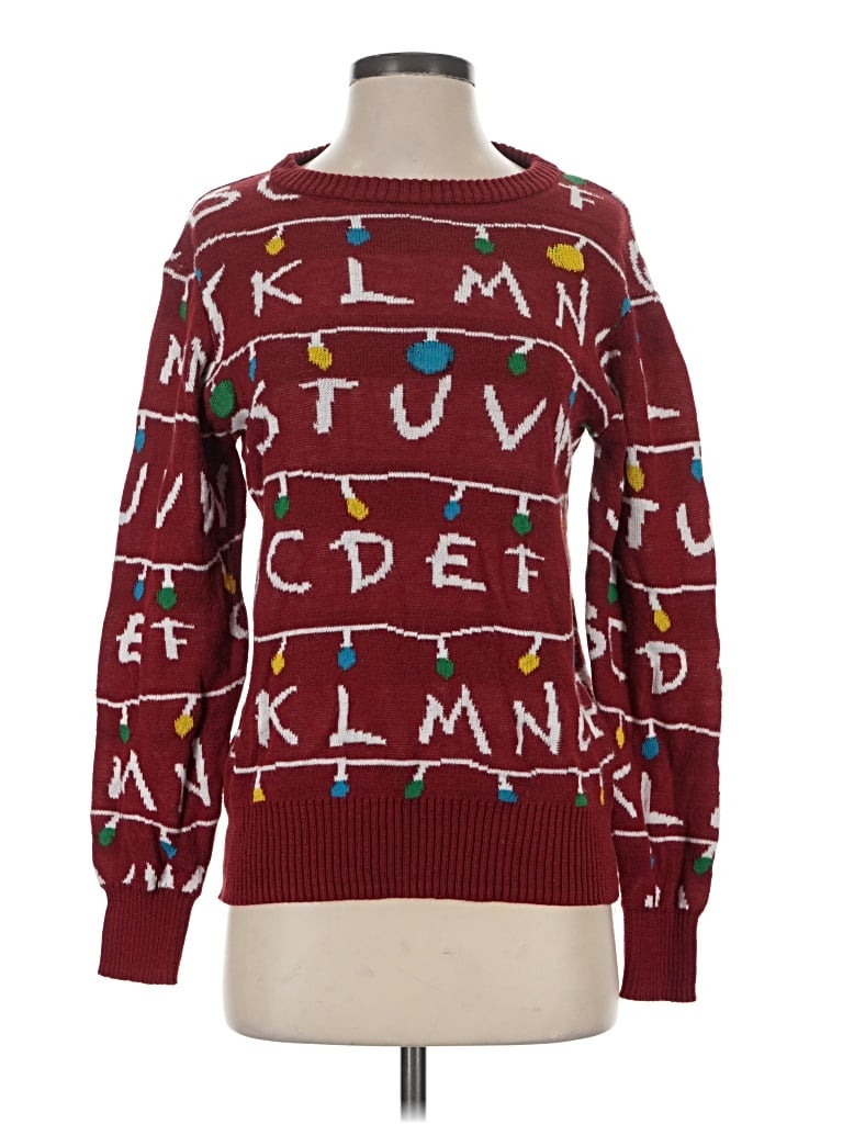 Pre-owned Stranger Things Pullover Sweater In Burgundy