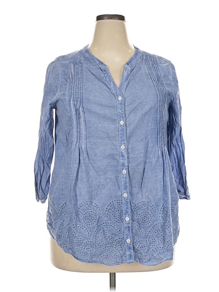 Pre-owned Avenue 3/4 Sleeve Button Down Shirt In Blue
