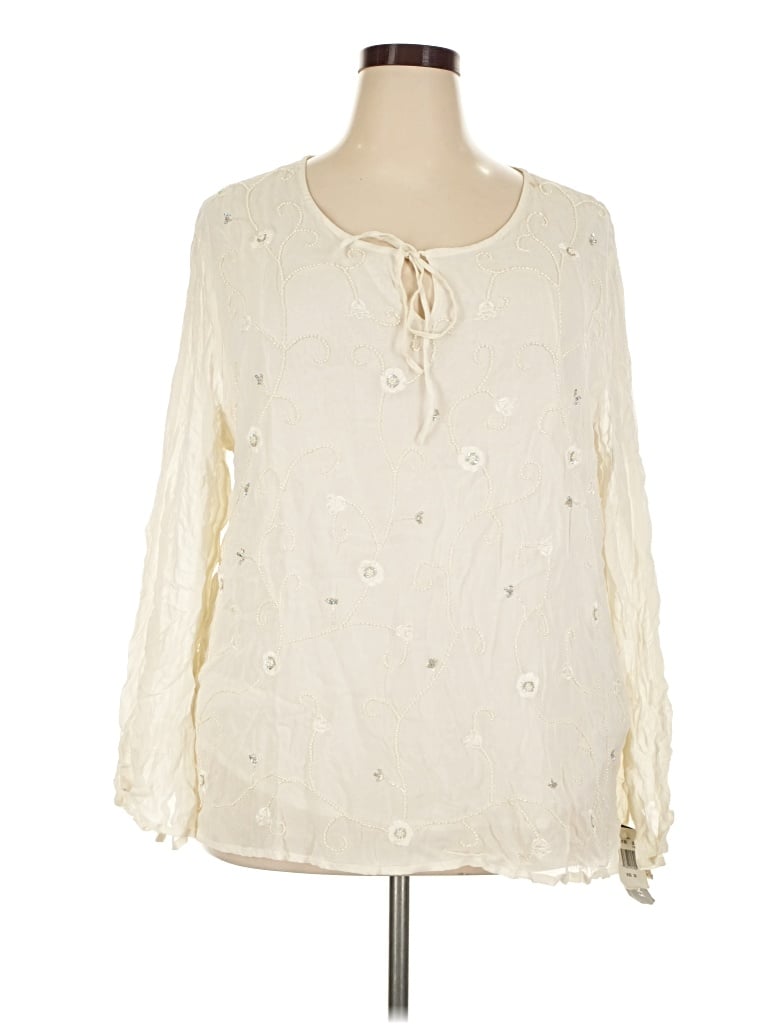 Pre-owned Notations Long Sleeve Blouse In Ivory