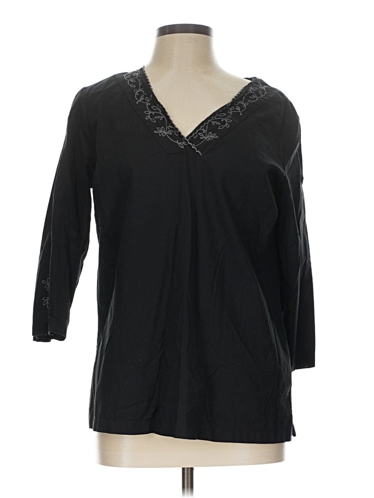 Pre-owned Basic Editions 3/4 Sleeve Top Black V-neck Tops