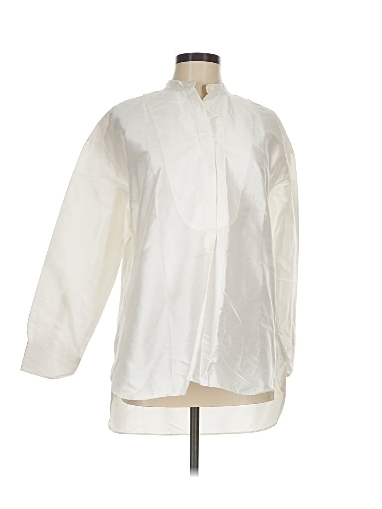 Pre-owned Ann Mashburn 3/4 Sleeve Silk Top Ivory Mock Neckline Tops