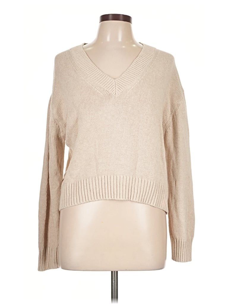 Pre-owned 360 Sweater Long Sleeve Top Tan V-neck Tops