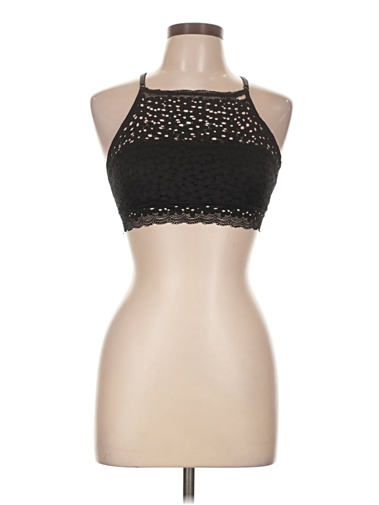 Pre-owned Assorted Brands Tank Top Black Floral Pattern Halter Neckline Tops