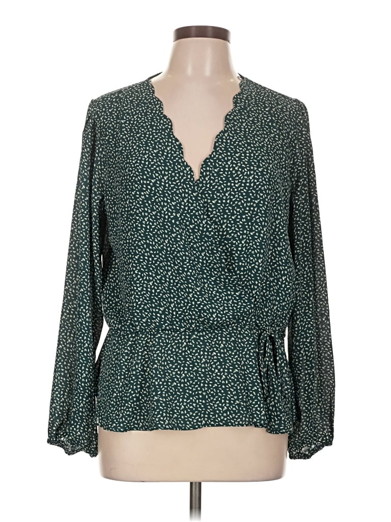 Pre-owned Nine Britton Long Sleeve Blouse In Green