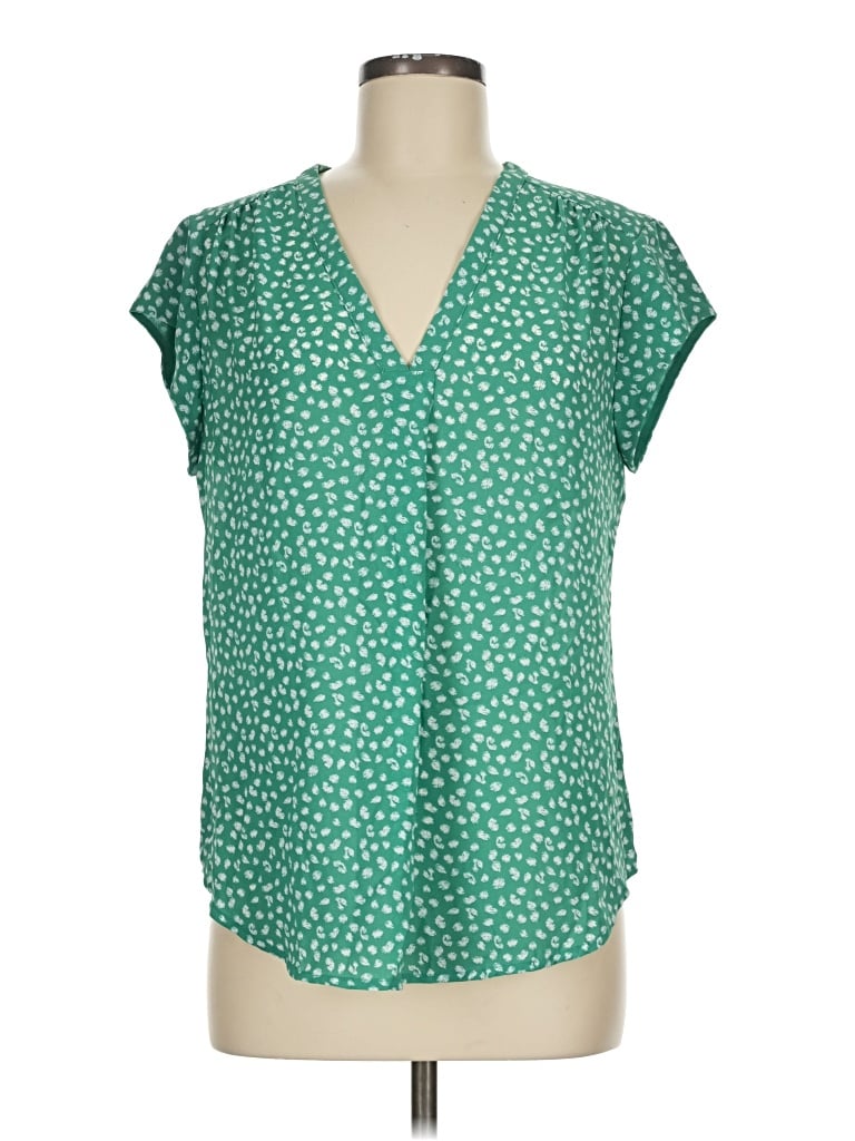 Pre-owned Monday Fun Short Sleeve Blouse In Green