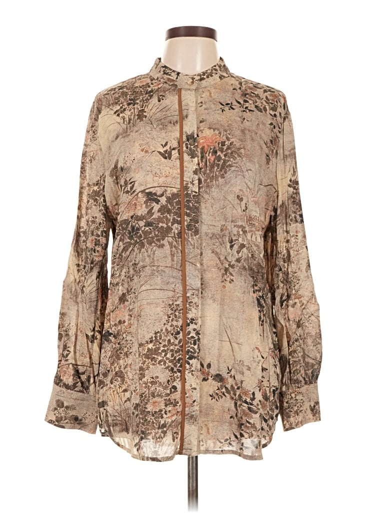 Pre-owned Peruvian Connection Long Sleeve Blouse In Brown