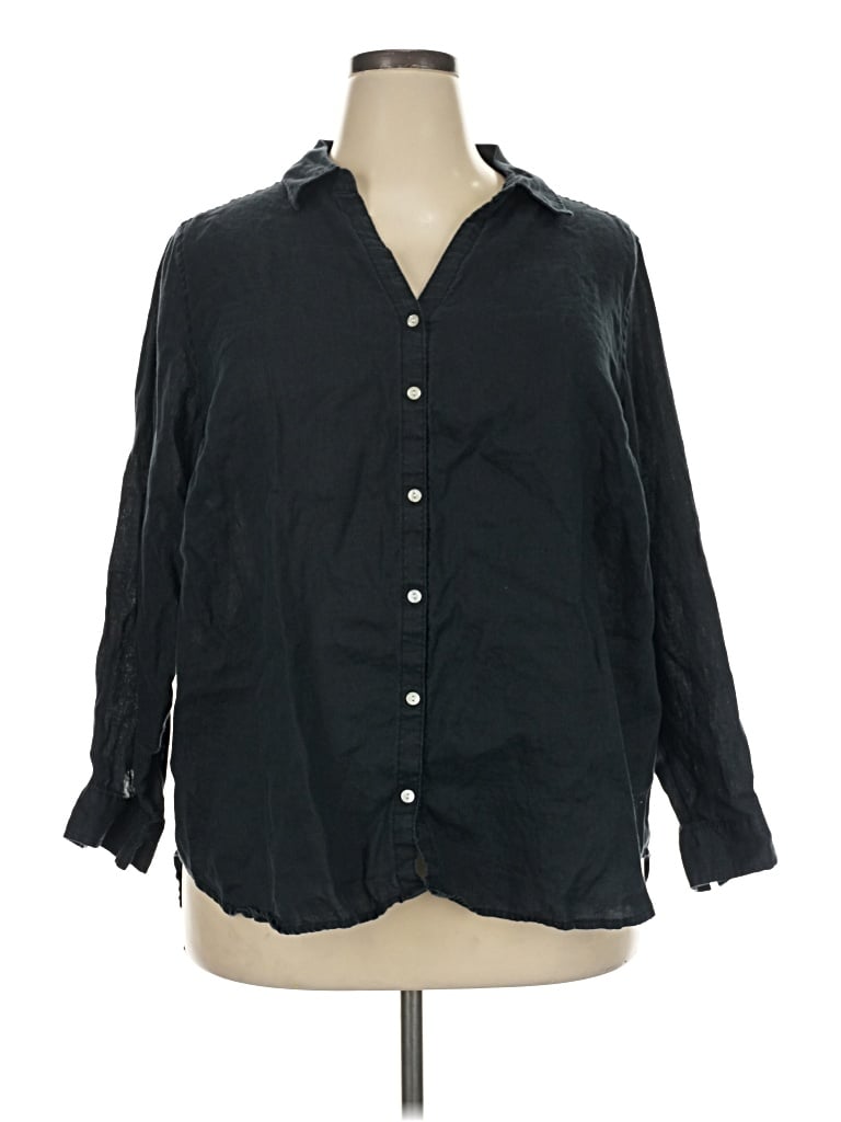 Pre-owned Sigrid Olsen 3/4 Sleeve Button Down Shirt In Black