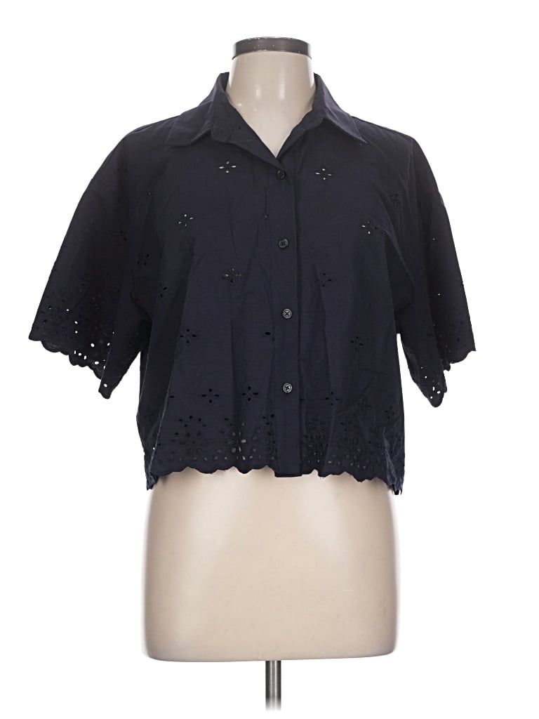 Pre-owned Free Assembly Short Sleeve Blouse In Black