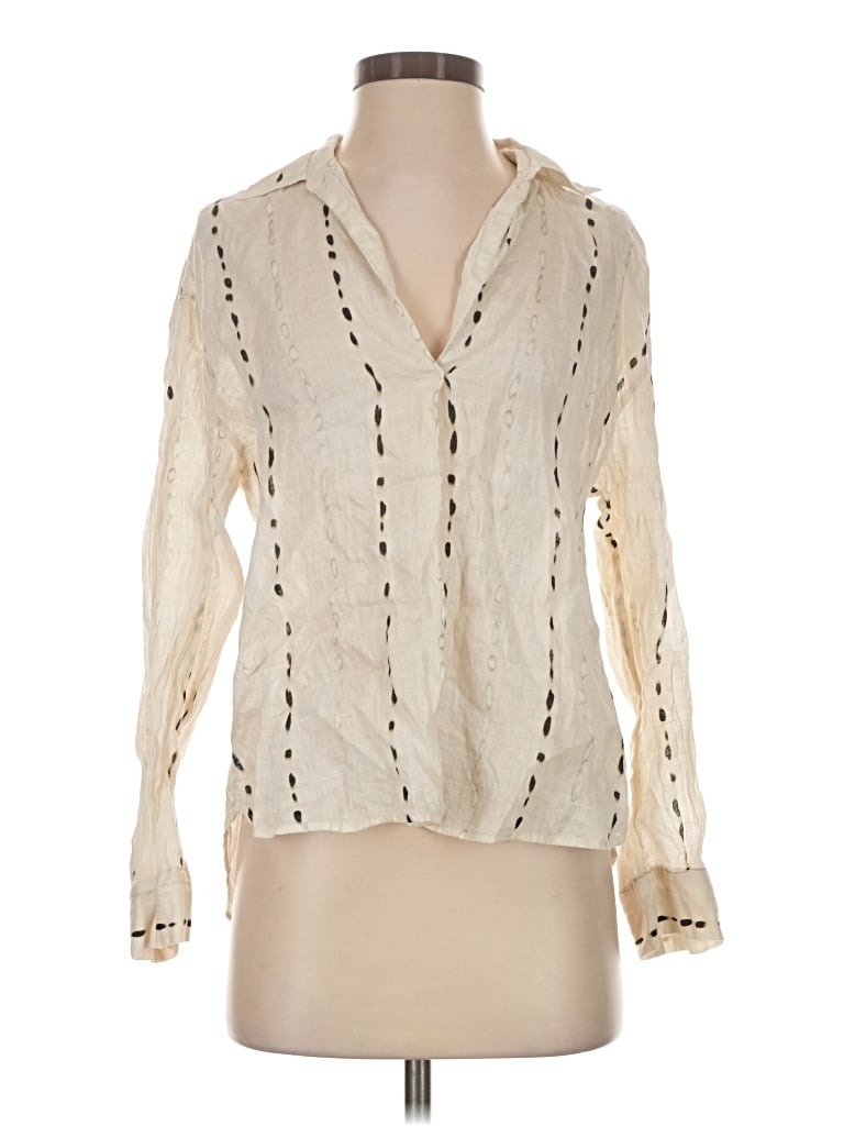 Pre-owned Massimo Dutti Long Sleeve Polo Shirt In Ivory
