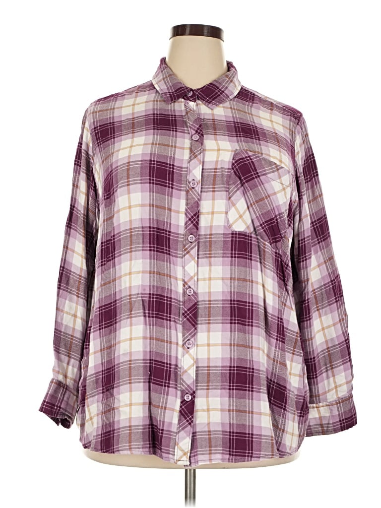 Pre-owned Terra & Sky Long Sleeve Button Down Shirt In Purple