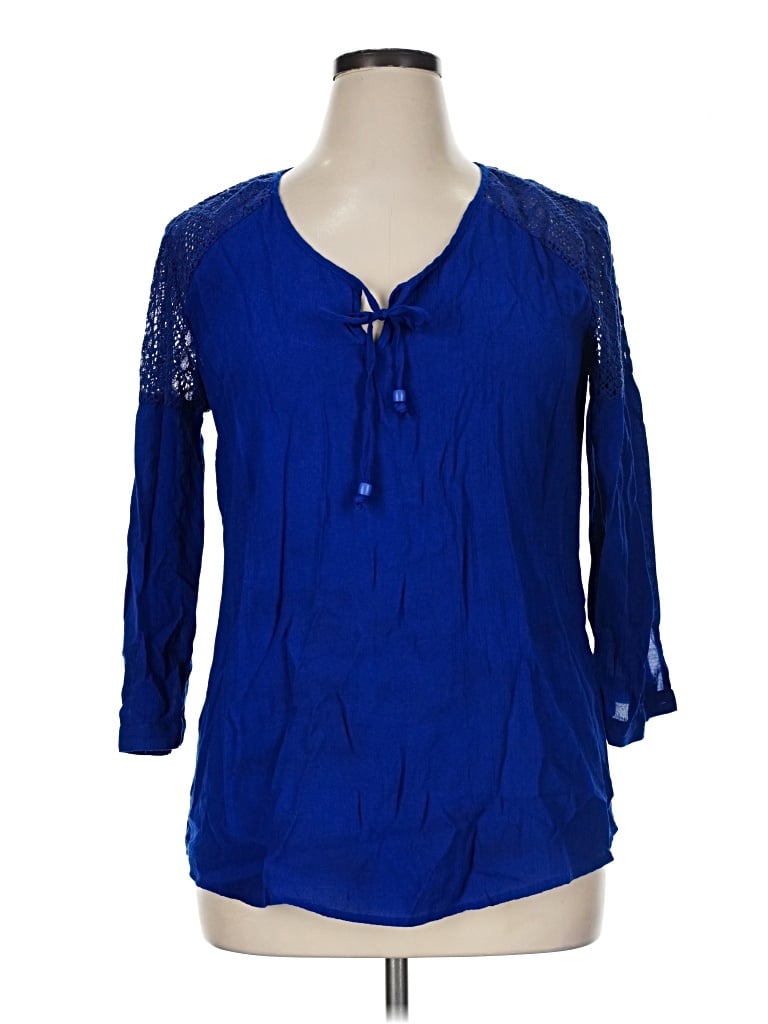 Pre-owned Notations 3/4 Sleeve Blouse In Blue