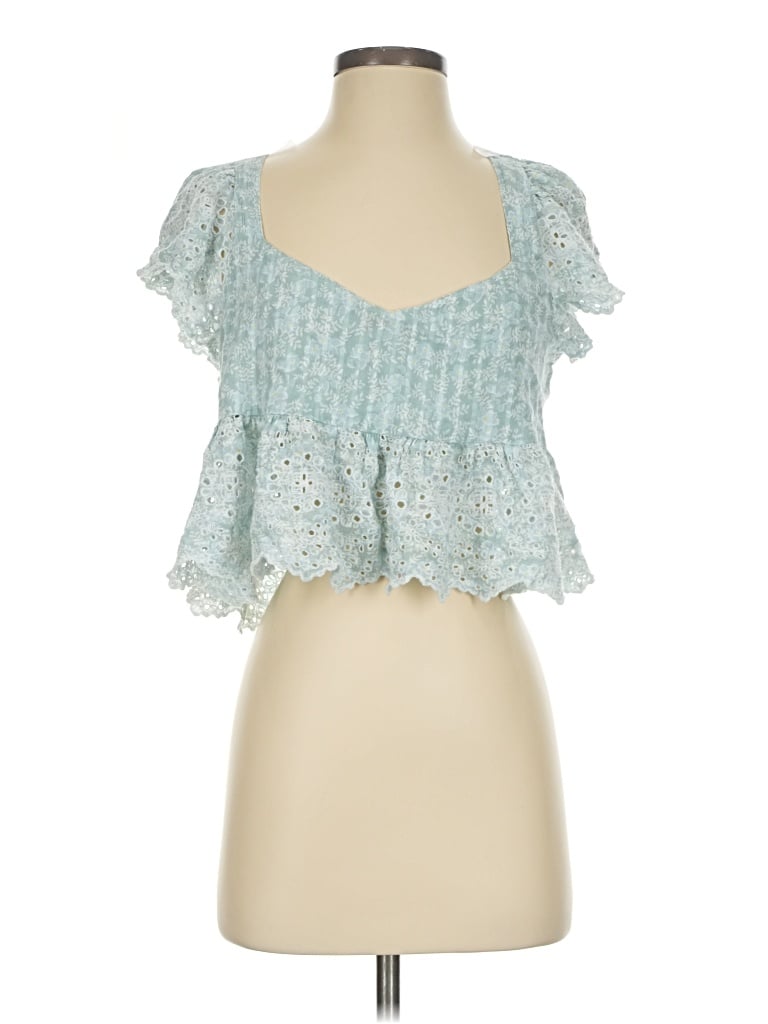 Pre-owned American Eagle Outfitters Short Sleeve Blouse In Teal