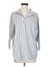 MING WANG Stripes Silver 3/4 Sleeve Button-Down Shirt Size S - photo 1