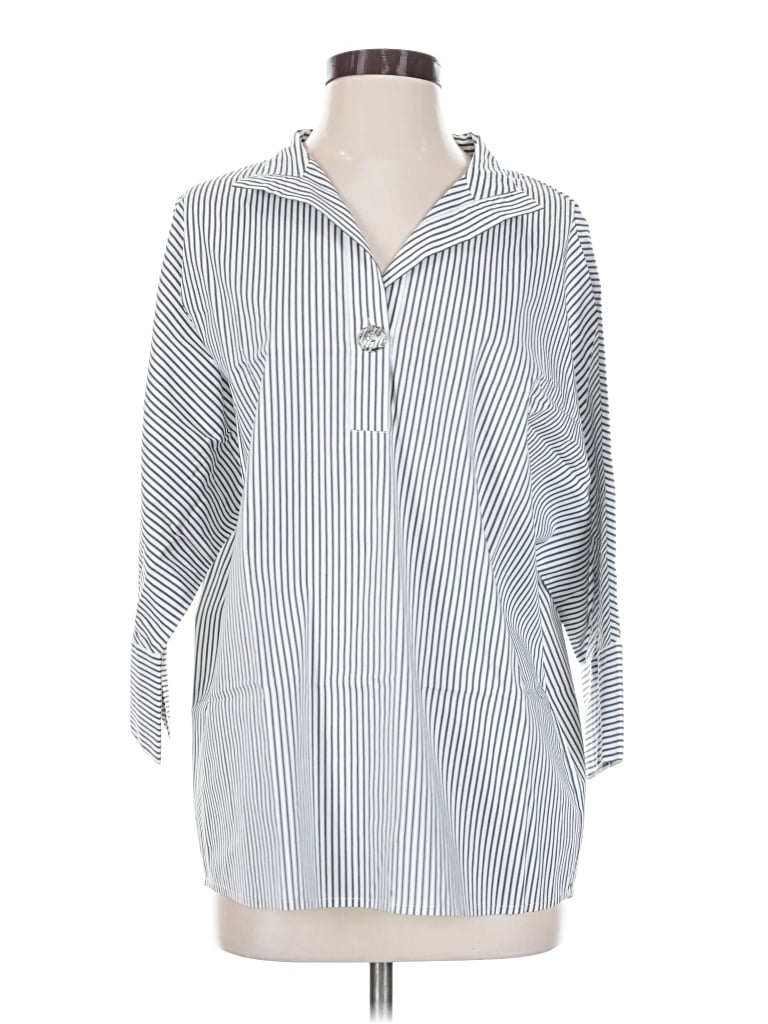 Pre-owned Ming Wang 3/4 Sleeve Button Down Shirt In Silver