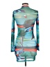 Unbranded Graphic Teal Cocktail Dress Size L - photo 2