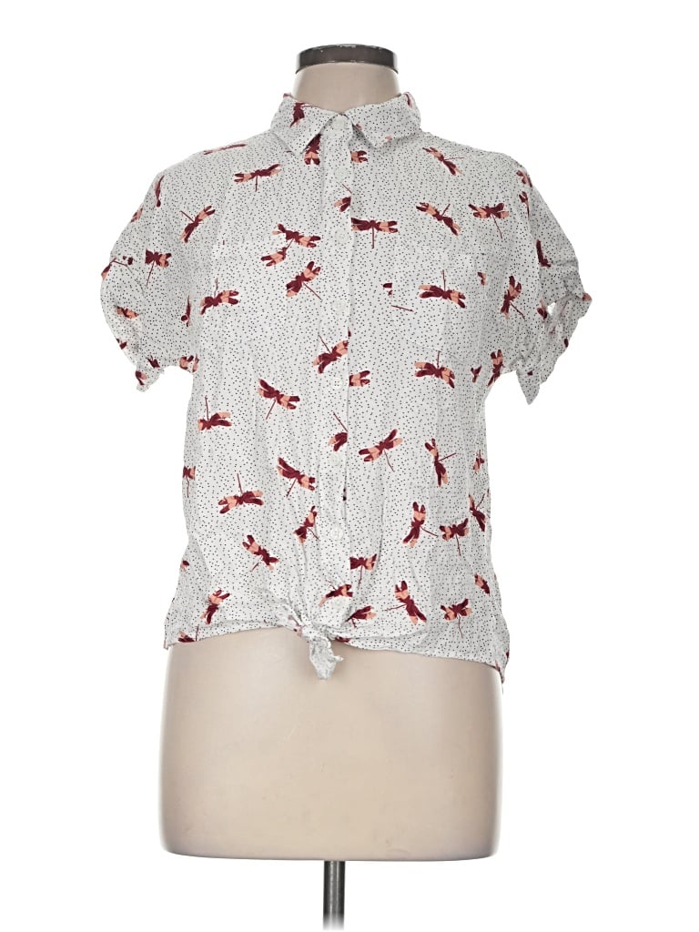 Pre-owned Como Vintage Short Sleeve Blouse In White