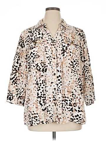 JM Collection 3/4 Sleeve Button-Down Shirt (view 1)