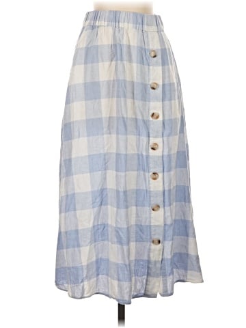 Madewell Linen-Blend Side-Button Midi Skirt in Gingham Check (view 1)
