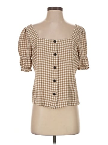 Madewell Linen-Blend Square-Neck Puff-Sleeve Top in Gingham Check (view 1)