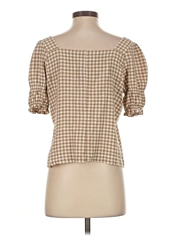 Madewell Linen-Blend Square-Neck Puff-Sleeve Top in Gingham Check (view 2)