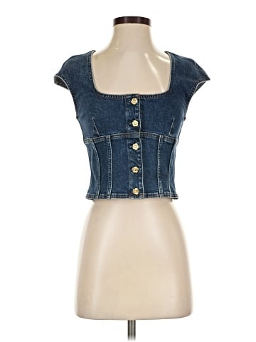 Madewell Denim Darted Crop Top in Marbern Wash (view 1)