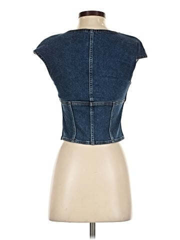 Madewell Denim Darted Crop Top in Marbern Wash (view 2)