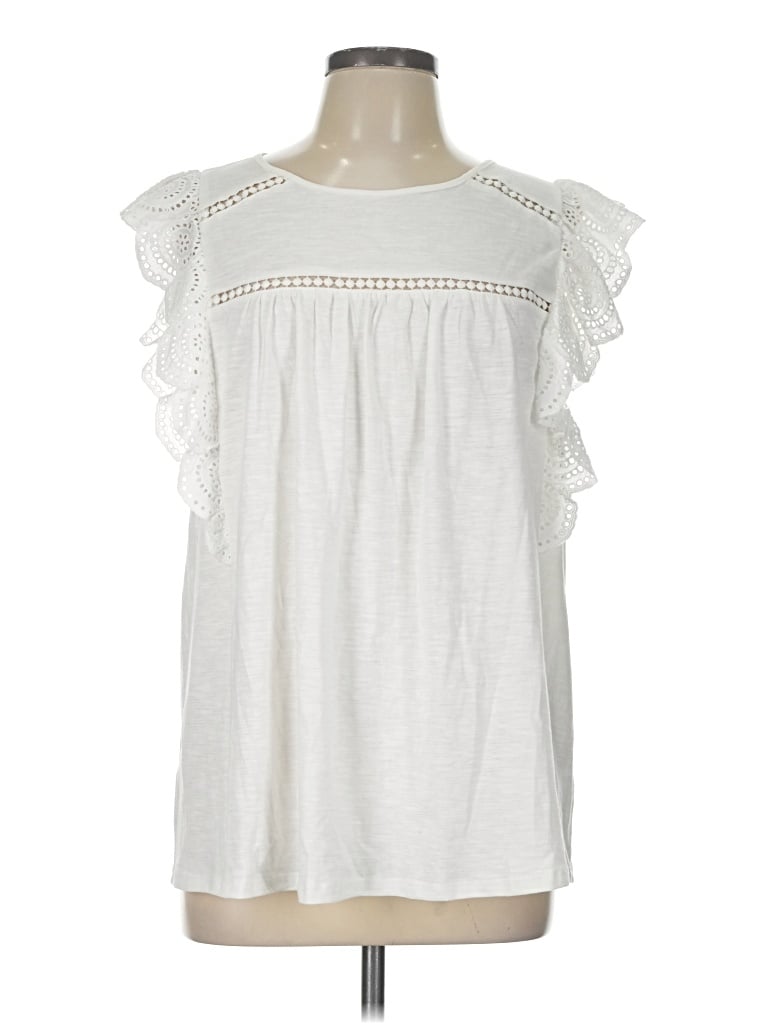 Pre-owned Mazik Short Sleeve Top White Ruffles Neckline Tops