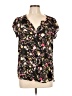 Pleione 100% Polyester Floral Black Short Sleeve Blouse Size L - photo 1
