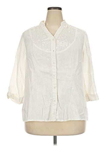 JM Collection 3/4 Sleeve Button-Down Shirt (view 1)