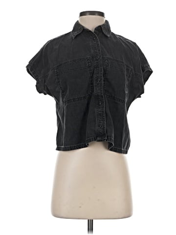 Madewell Denim Slanted-Yoke Crop Button-Up Shirt in Lunar Wash (view 1)