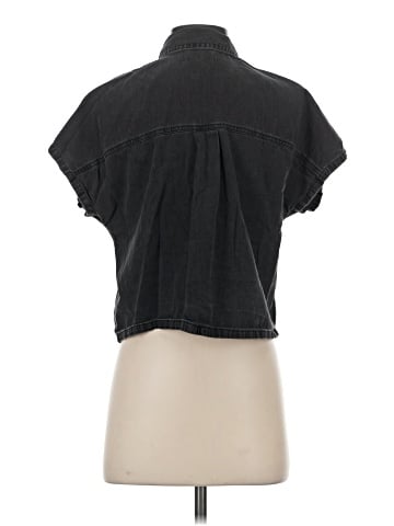 Madewell Denim Slanted-Yoke Crop Button-Up Shirt in Lunar Wash (view 2)