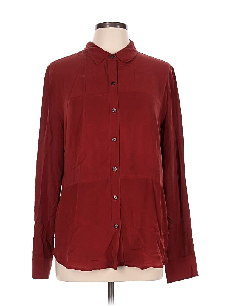 Pre-owned Spanx Long Sleeve Blouse In Burgundy