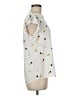 Como Black 100% Rayon Stars White Silver Short Sleeve Blouse Size M - photo 4