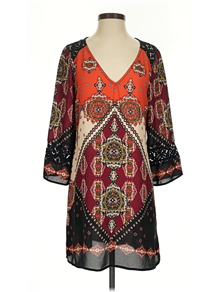 Pre-owned Fig And Flower Casual Dress In Burgundy