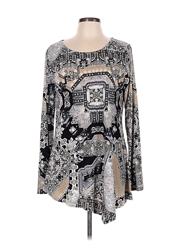 Pre-owned One World Long Sleeve Blouse In Silver