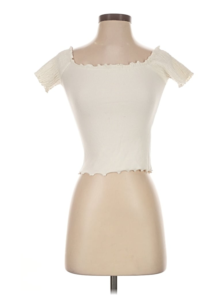 Pre-owned Stradivarius Short Sleeve Top Ivory Sweetheart Neckline Tops