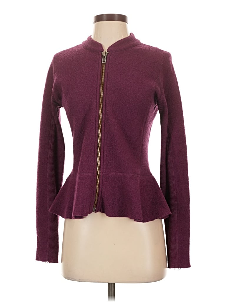 Pre-owned Halogen Wool Cardigan Sweater In Burgundy
