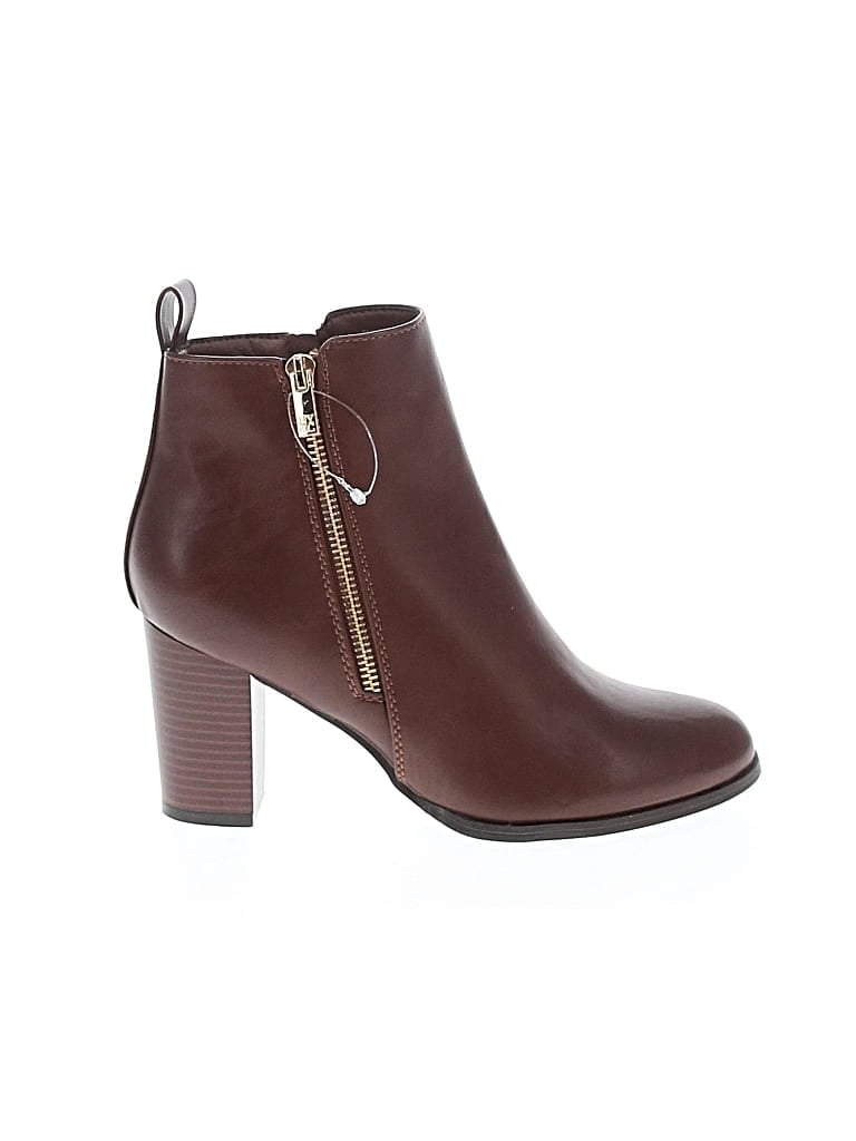 Pre-owned Ny & C Ankle Boots In Burgundy