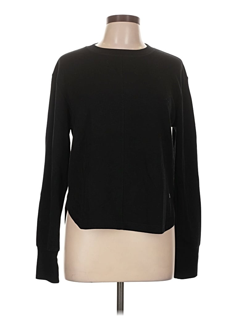 Pre-owned Apana Long Sleeve Top Black Crew Neck Tops