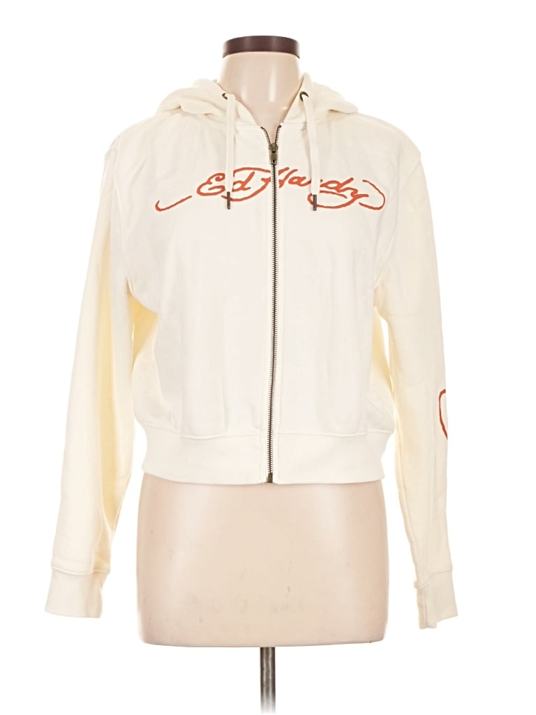 Pre-owned Ed Hardy Zip Up Hoodie In Ivory