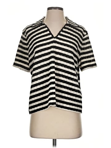Madewell Crochet-Knit V-Neck Sweater Tee in Stripe (view 1)