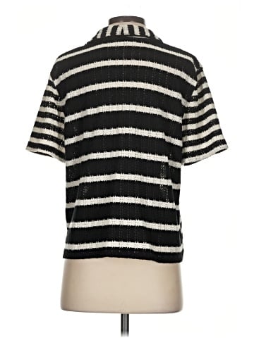 Madewell Crochet-Knit V-Neck Sweater Tee in Stripe (view 2)